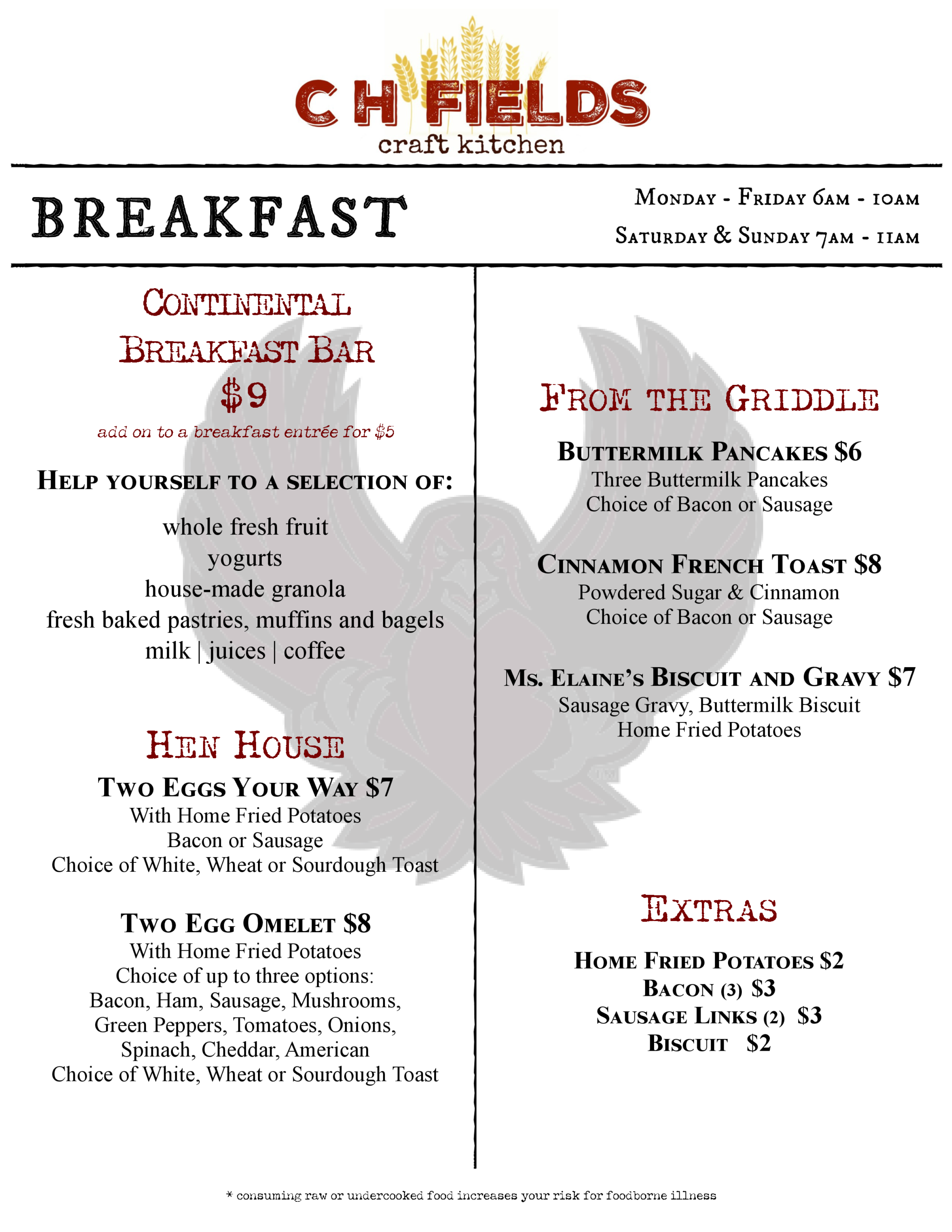 Menus CH Fields Craft Kitchen