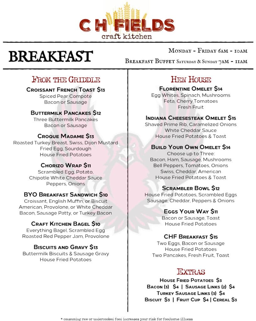 Menus - CH Fields Craft Kitchen
