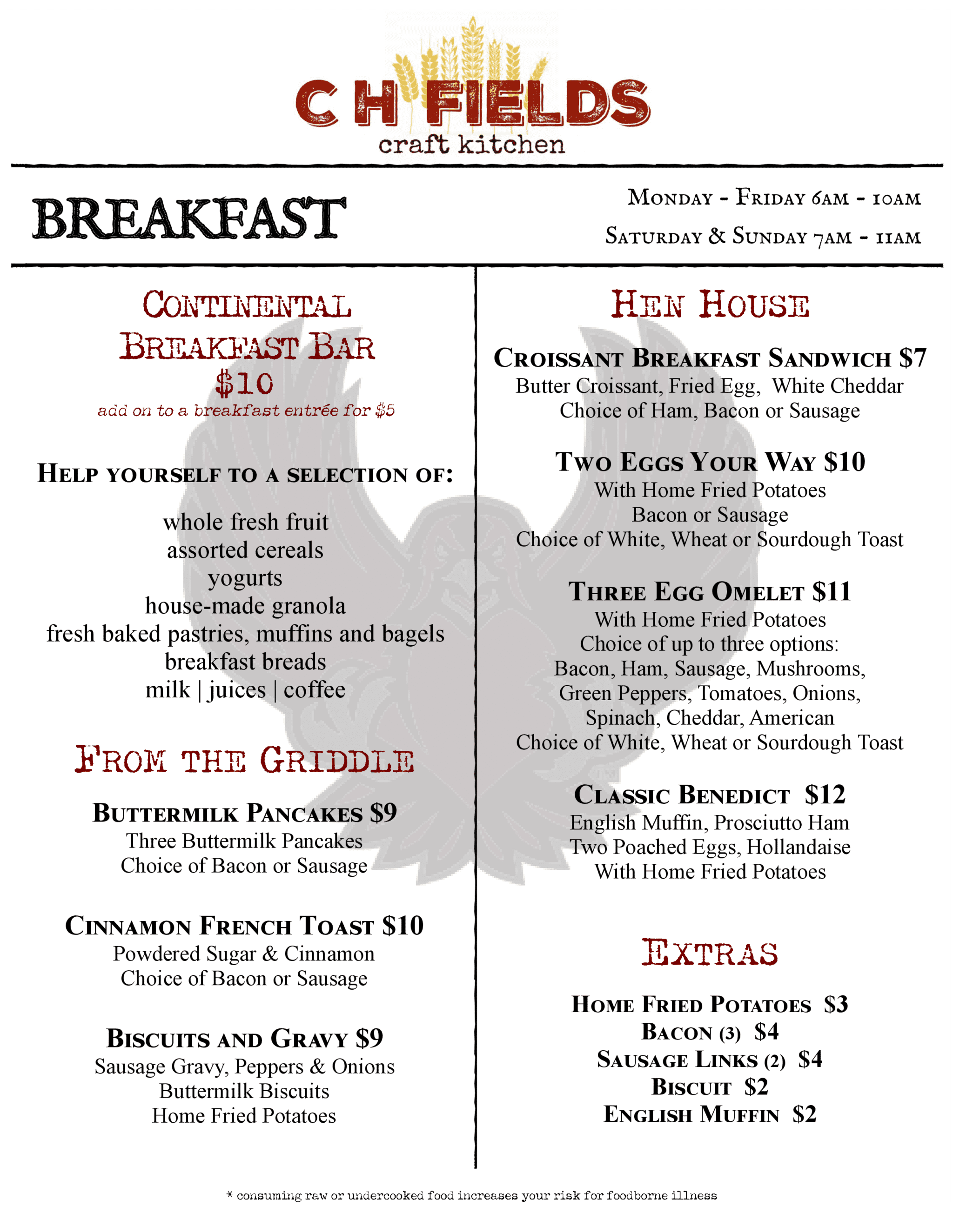 Menus CH Fields Craft Kitchen