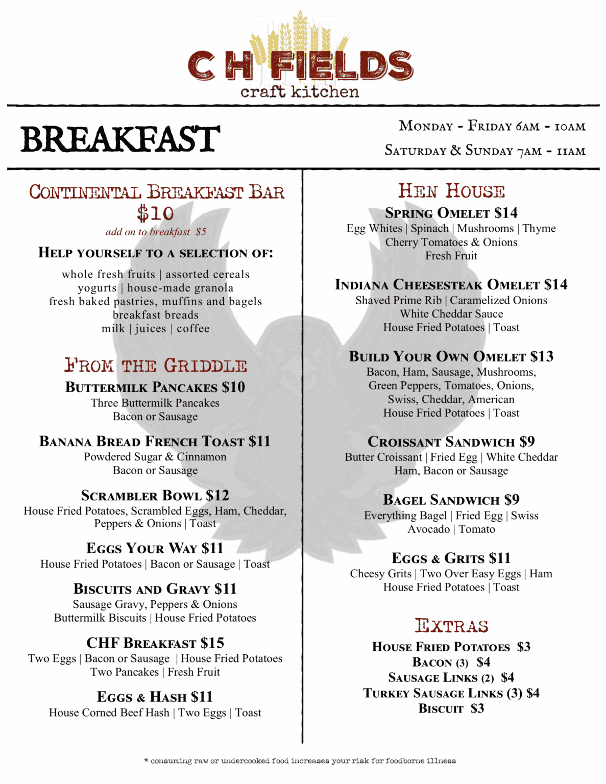 Menus - CH Fields Craft Kitchen
