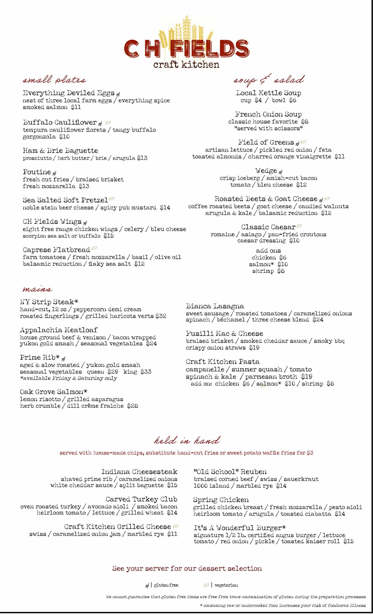 CHF Dinner Menu Spring Summer 2023
