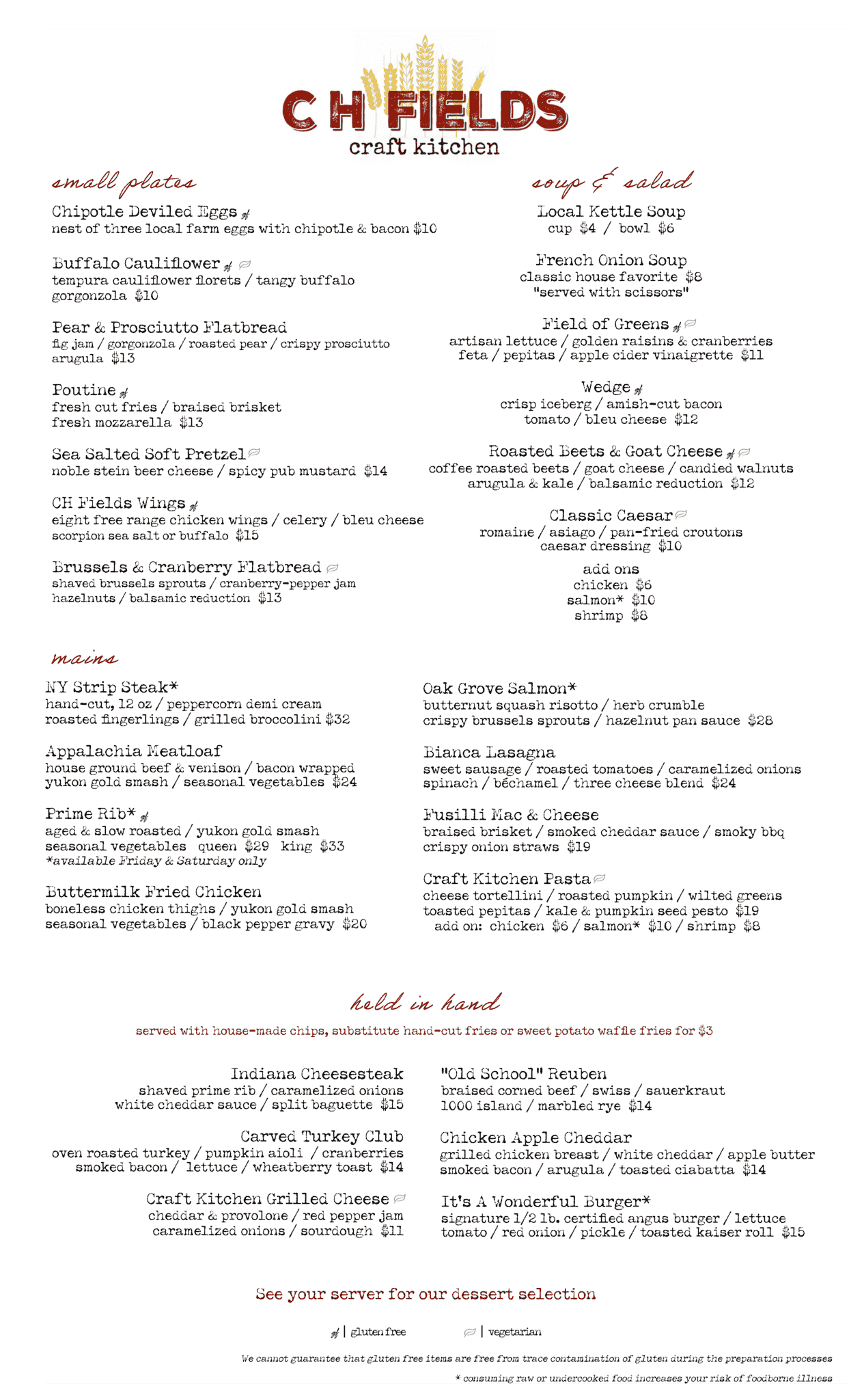 Menus CH Fields Craft Kitchen