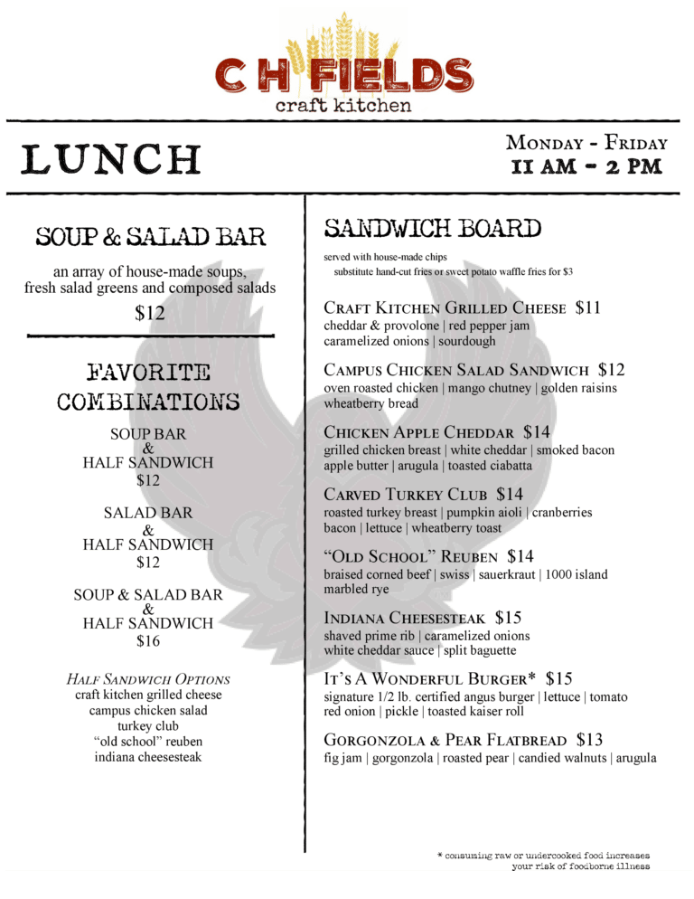 Menus CH Fields Craft Kitchen