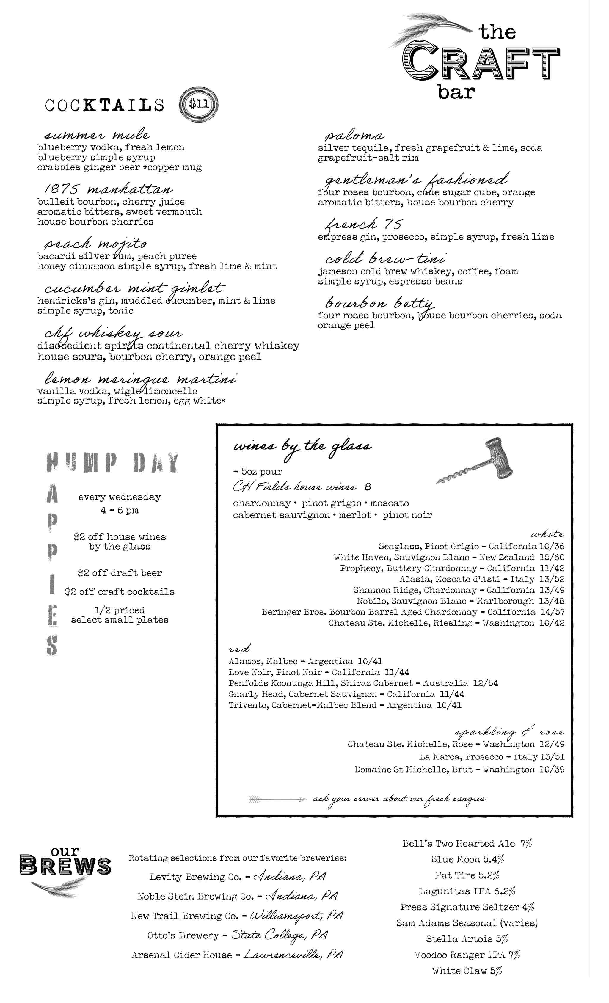 Menus - CH Fields Craft Kitchen